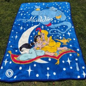 VTG Disney Aladdin Plush Blanket Magic Carpet Jasmine Genie Colorful 90s 60x88
